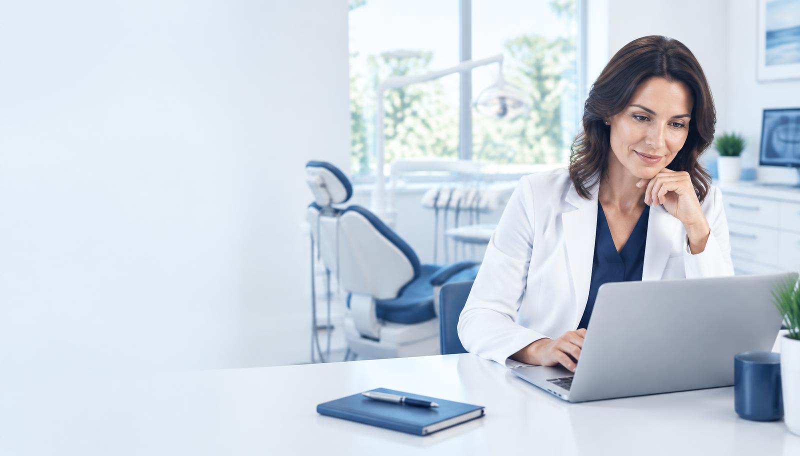 Dental practice owner reviewing her business numbers